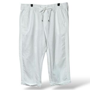 GAP Linen / Cotton Blend White Capri Length Pants Drawstring / Stretch Waist L